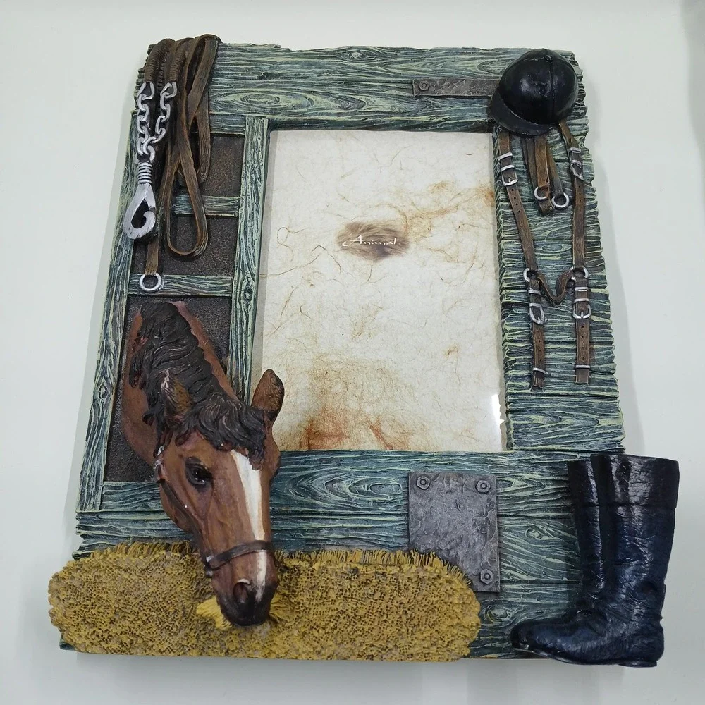 Animal Horse Equestrian 3D Resin Picture Photo Desk Frame Barn Boots‎ Tack Decor